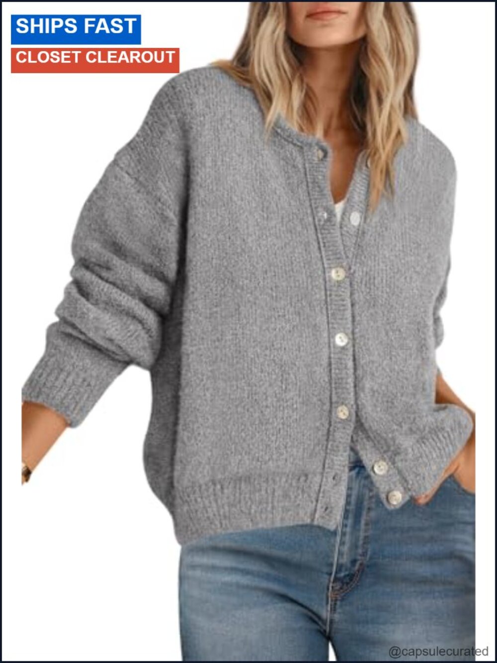 Womens Long Sleeve Crewneck Button Down Rib Knit Cardigan Sweater
